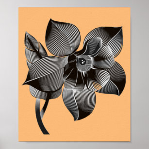 Flower Optical Illusion 3D Linear Black and White Poster