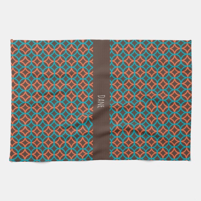 Flower Orange Blue Minimal Pattern Kitchen Towel (Horizontal)