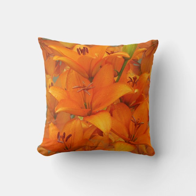Flower Orange Lily Garden Photo Raindrops Throw Pillow (Front)