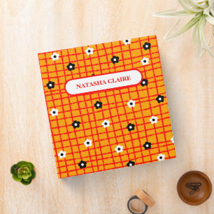 Flower Orange Red Check Pattern Stylish  3 Ring Binder