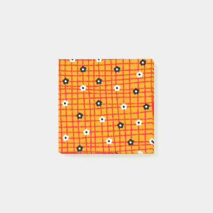 Flower Orange Red Check Pattern Vibrant Post-it Notes