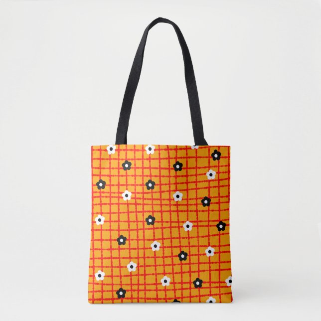 Flower Orange Red Check Pattern Vibrant  Tote Bag (Front)