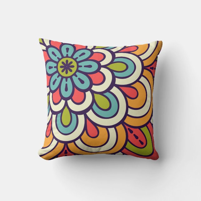 Flower Ornament Pattern Throw Pillow (Front)