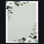 Flower Overlay Border in Sage Green Letterhead<br><div class="desc">Beautiful white flowers are overlaid on a sage green center with a clean,  white border around it.  The back is plain green,  in the same shade as the center on the front.  Very graceful and feminine design.</div>