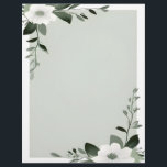 Flower Overlay Border in Sage Green Letterhead<br><div class="desc">Beautiful white flowers are overlaid on a sage green center with a clean,  white border around it.  The back is plain green,  in the same shade as the center on the front.  Very graceful and feminine design.</div>