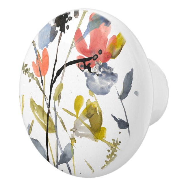 Flower Overlay - Watercolor Flowers & Stems Ceramic Knob (Right)