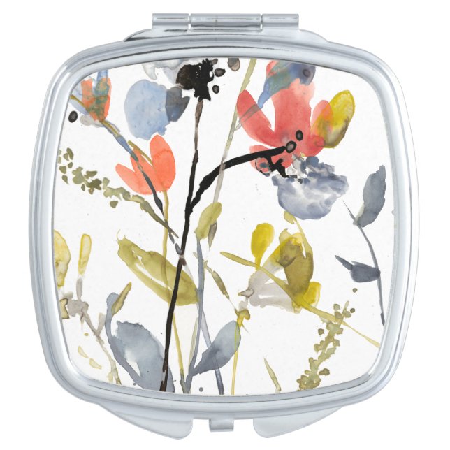 Flower Overlay - Watercolor Flowers & Stems Compact Mirror (Front)
