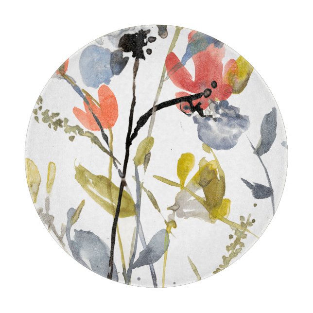 Flower Overlay - Watercolor Flowers & Stems Cutting Board (Front)
