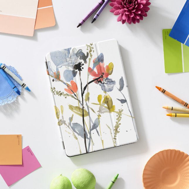 Flower Overlay - Watercolor Flowers & Stems iPad Pro Cover (Desk)