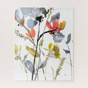 Flower Overlay - Watercolor Flowers & Stems Jigsaw Puzzle