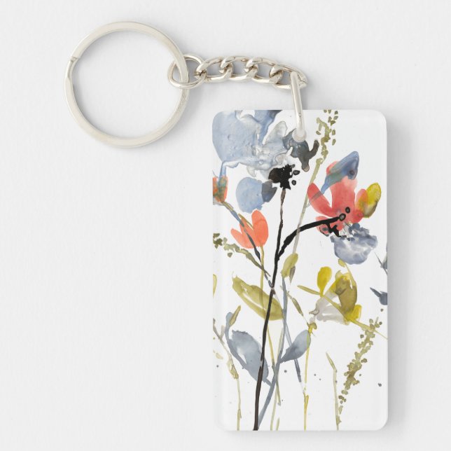 Flower Overlay - Watercolor Flowers & Stems Keychain (Front)