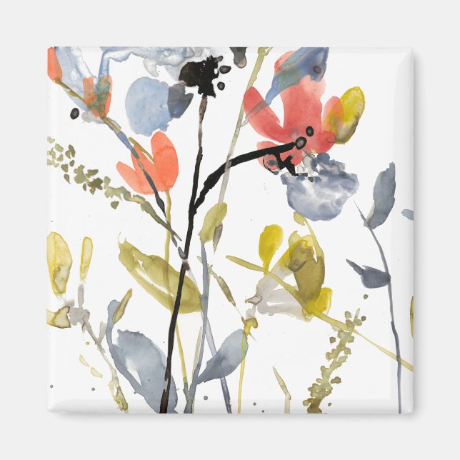 Flower Overlay - Watercolor Flowers & Stems Magnet (Front)