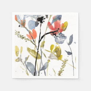 Flower Overlay - Watercolor Flowers & Stems Napkins