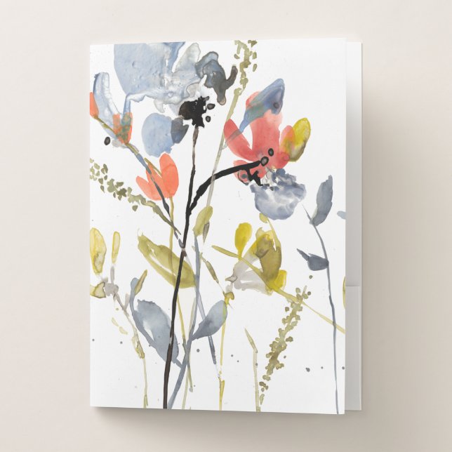 Flower Overlay - Watercolor Flowers & Stems Pocket Folder (Front)