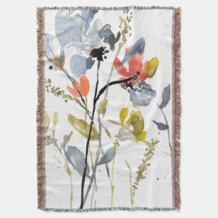 Flower Overlay - Watercolor Flowers & Stems Throw Blanket