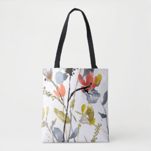 Flower Overlay - Watercolor Flowers & Stems Tote Bag