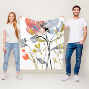 Flower Overlay - Watercolor Pastel Flowers Fleece Blanket