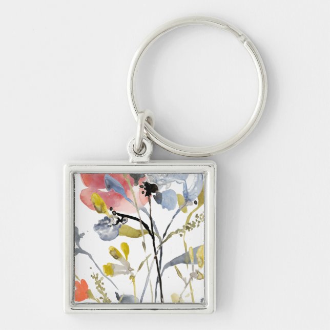 Flower Overlay - Watercolor Pastel Flowers Keychain (Front)