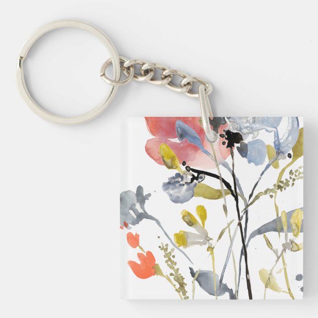 Flower Overlay - Watercolor Pastel Flowers Keychain (Front)