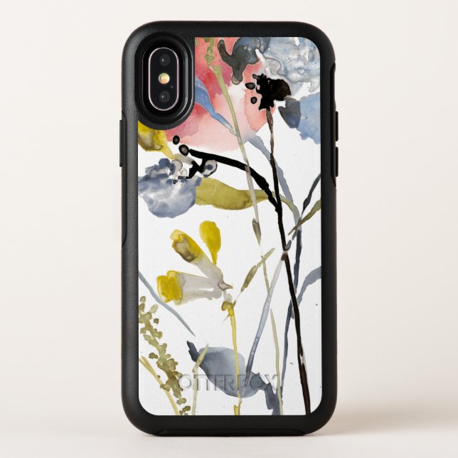 Flower Overlay - Watercolor Pastel Flowers Otterbox iPhone Case (Back)