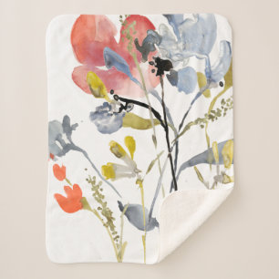 Flower Overlay - Watercolor Pastel Flowers Sherpa Blanket