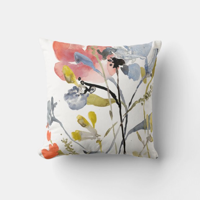 Flower Overlay - Watercolor Pastel Flowers Throw Pillow (Front)