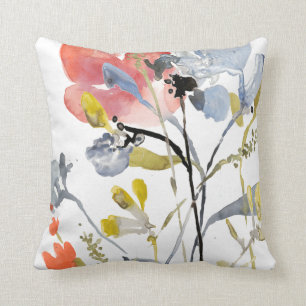 Flower Overlay - Watercolor Pastel Flowers Throw Pillow