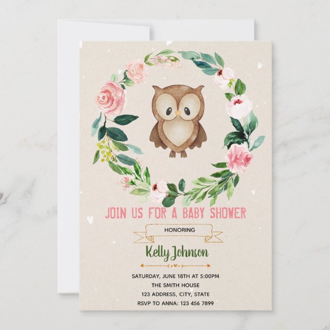 Flower owl invite (Front)