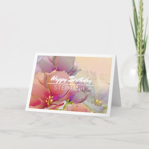 Flower Painting  Custom Name Birthday Card