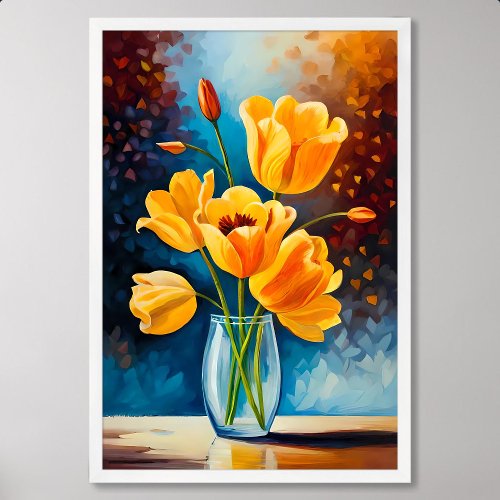 flower painting yellow fresh in glass cup on table poster