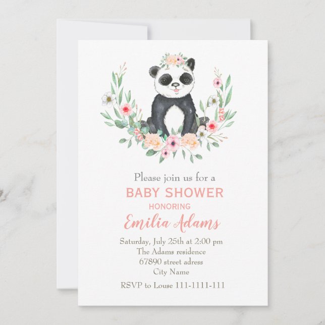 Flower panda for baby shower invitation (Front)