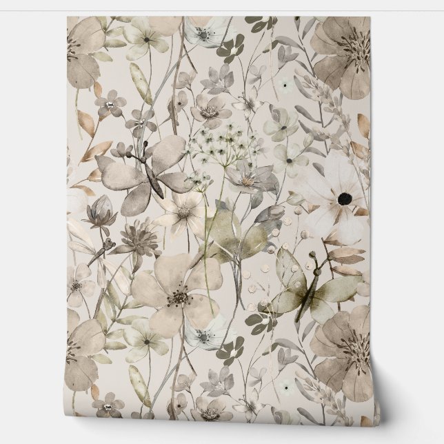 Flower paradise beige wallpaper rolls wallpaper  (Unrolling)