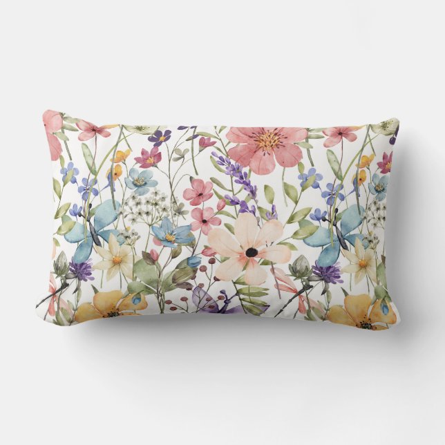 Flower paradise on white lumbar pillow (Front)