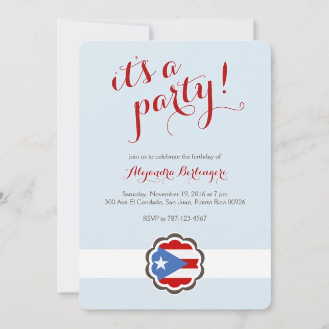 Flower Party, Puerto Rican Flag Invitation (Front)