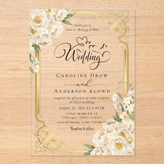 Flower passage for newlyweds acrylic invitations (Front)