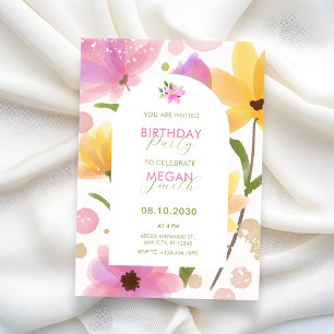 Flower pastel pink yellow birthday invitation