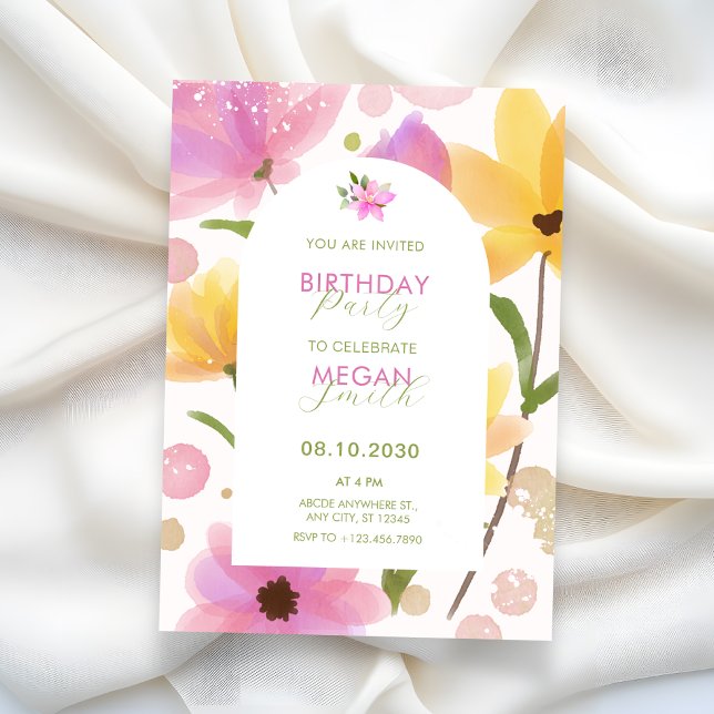 Flower pastel pink yellow birthday invitation (Creator Uploaded)