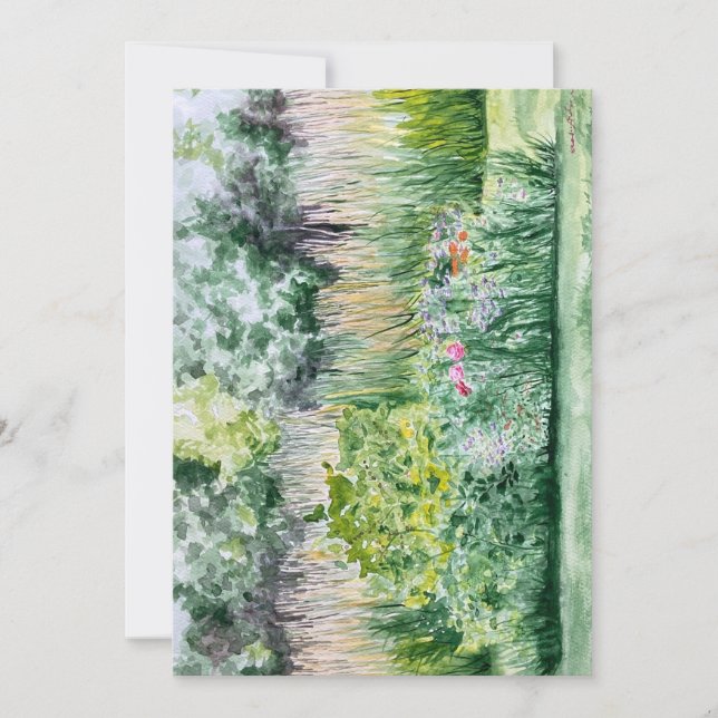 flower patch watercolor painting print invitation (Front)