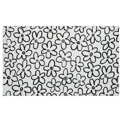 Flower Pattern 080821 - Black and White Fabric