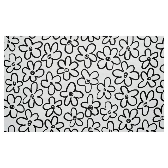 Flower Pattern 080821 - Black and White Fabric (Fat Quarter)