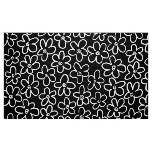 Flower Pattern 080821 - White and Black Fabric