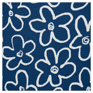 Flower Pattern 080821 - White on Indigo Blue Fabric
