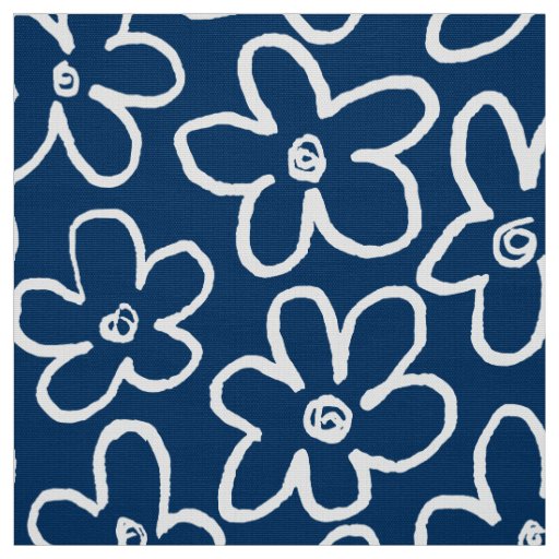 Flower Pattern 080821 - White on Indigo Blue Fabric