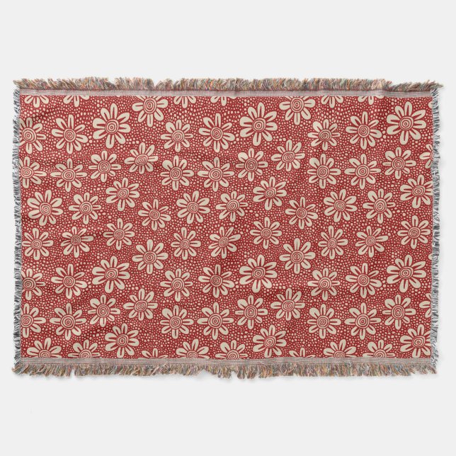 Flower Pattern 140617 - Ruby Red on Beige Throw Blanket (Front)