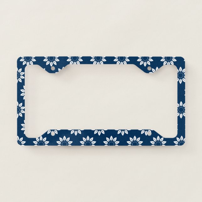 Flower Pattern 2: Navy Blue License Plate Frame (Front)