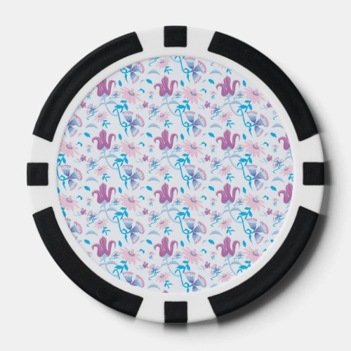 flower pattern 3 purple and blue poker chips