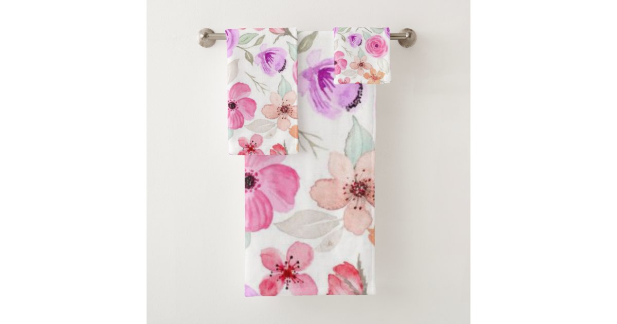 Flower pattern bath towel set Zazzle