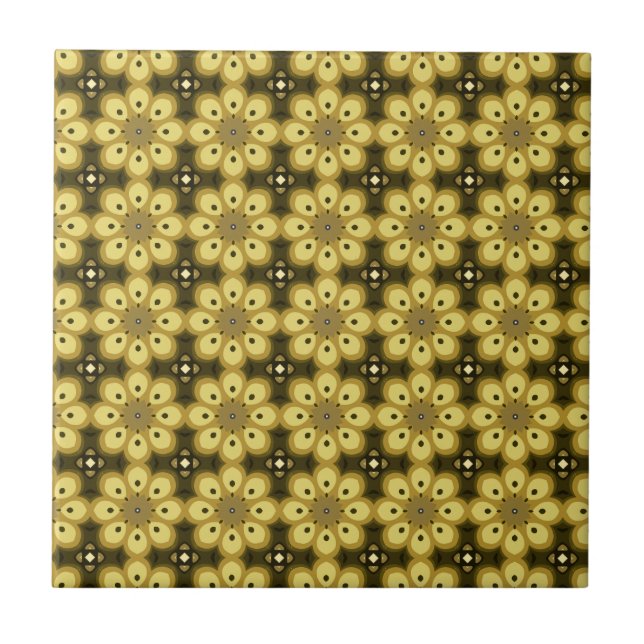 Flower Pattern Beige Cross Dark Brown Ceramic Tile (Front)