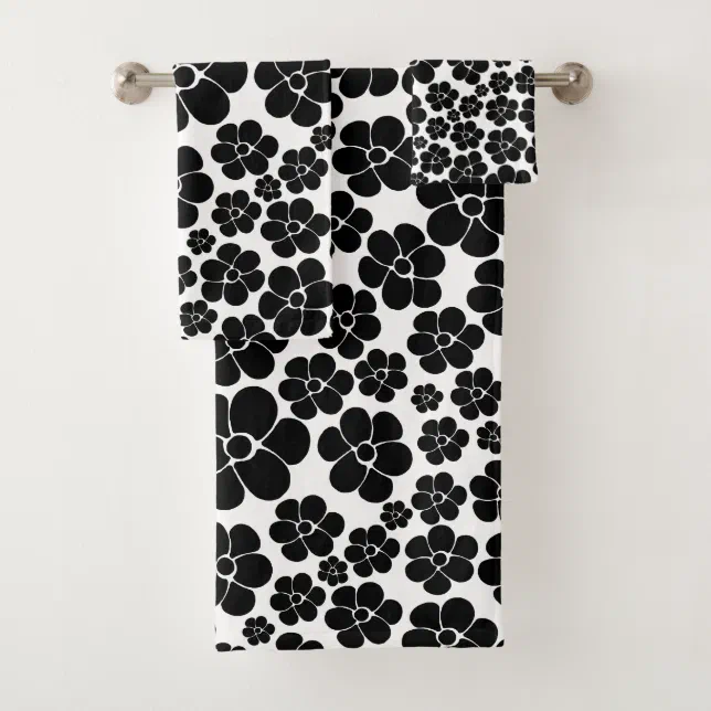 Flower Pattern - Black and White Bath Towel Set | Zazzle