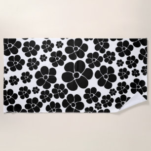 Flower Pattern - Black and White Beach Towel